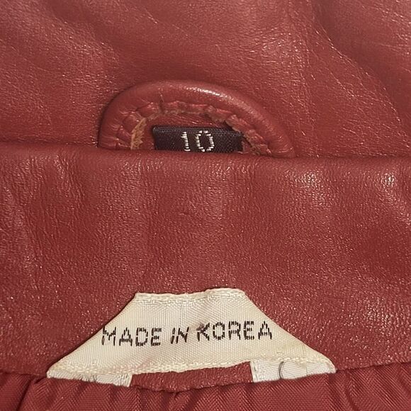 Vintage Size 10 (Runs Small) Red Leather Midi Coat Button Down Lined No Belt - Picture 2 of 16